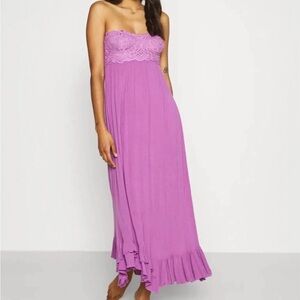 Free People Adella Strapless Lace Corset Dress in Beauty Berry, Purple